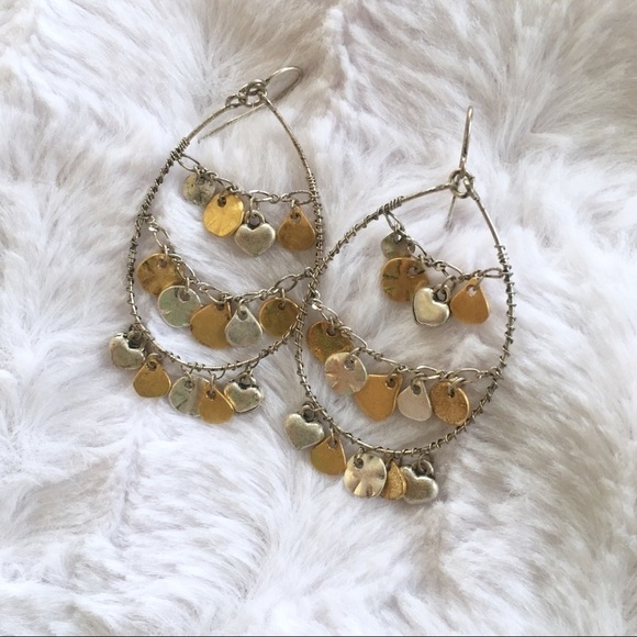Silver Gold Two Tone Dangle Earrings - Picture 1 of 1